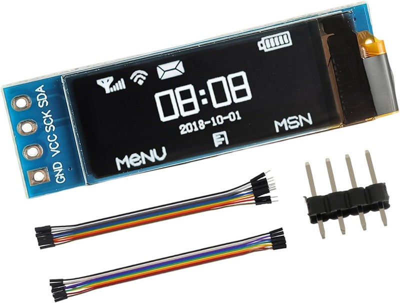JAMHER 0.91 Inch I2C IIC OLED Display Module 128x32 Pixel Mini Self-Luminous Display Screen Board for Arduino Projects Raspberry Pi with Wire(1Pack White) - Image 1